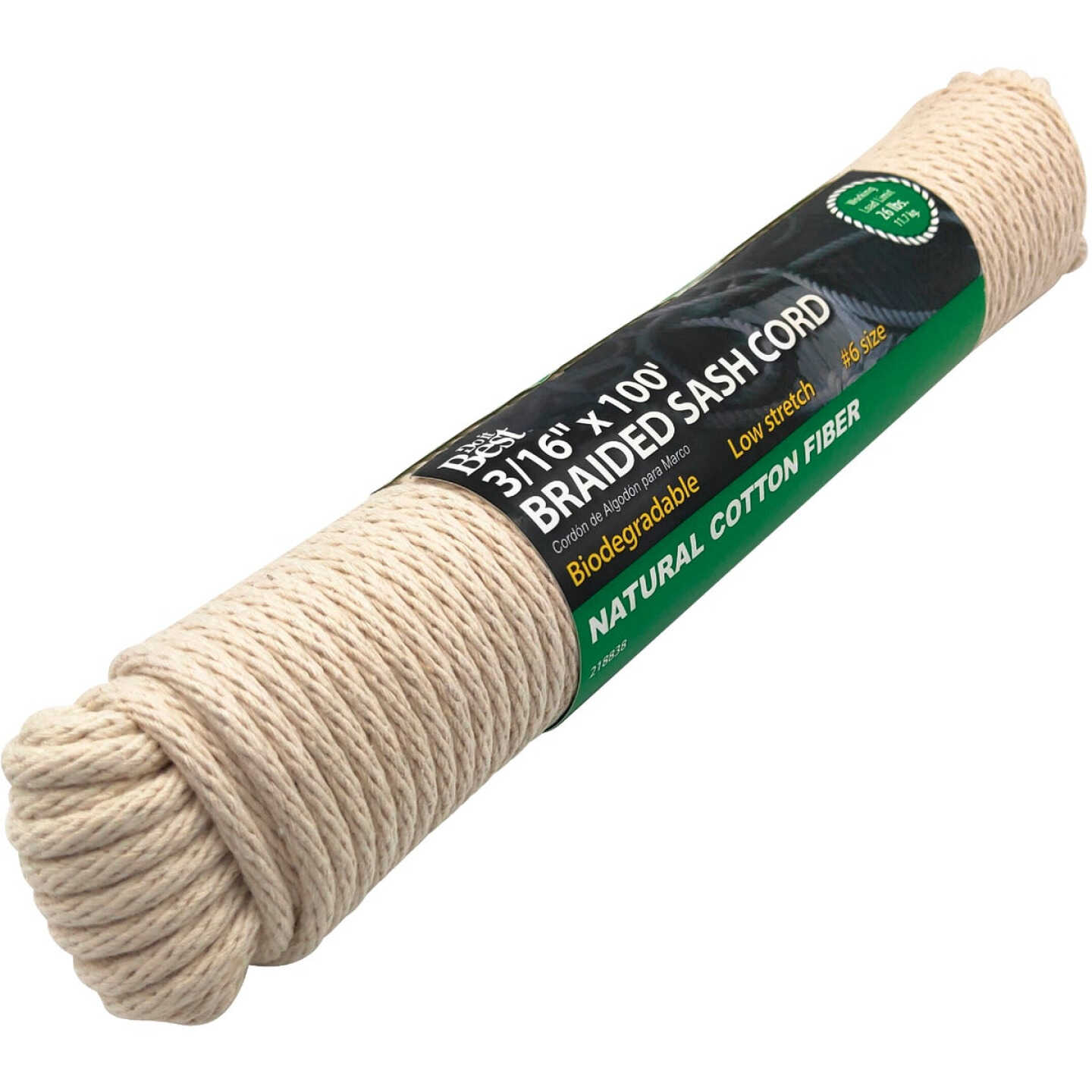 Do it Best 3/16 In. x 100 Ft. White Solid Braided Cotton Sash Cord